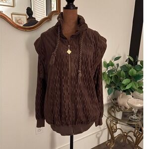Vintage‎ Jez California Brown Velour Zip Up Jacket Retro Bomber Med